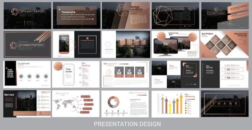 presentation template for promotion, advertising, flyer, brochure, product, report, banner, business, modern style on black and brown color background. vector illustration