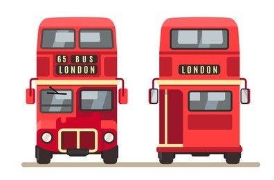red traditional london bus double decker. vector flat