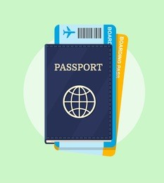 passport and airline boarding pass tickets. vector flat