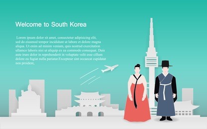 paper art design with concept travel to south korea.