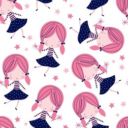 seamless cute fairy girl pattern vector illustration