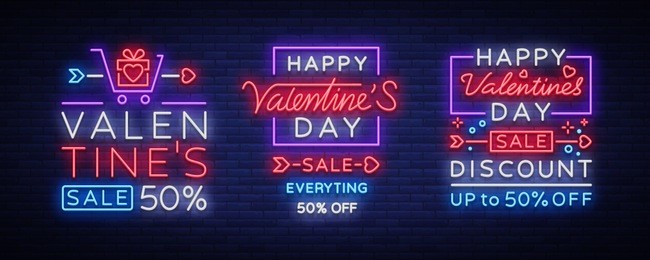 valentine's day is a proposal, a collection of neon-style banner templates. set neon signs, posters for shop design, colorful banner, neon advertising, flyers, leaflets, brochures. vector