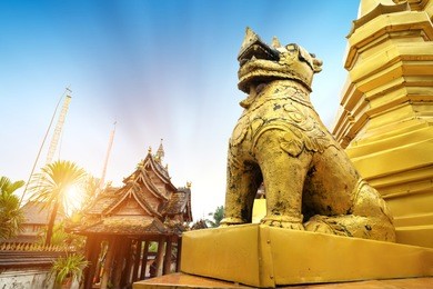 the famous shwedagon pagoda in xishuangbanna, yunnan, china.