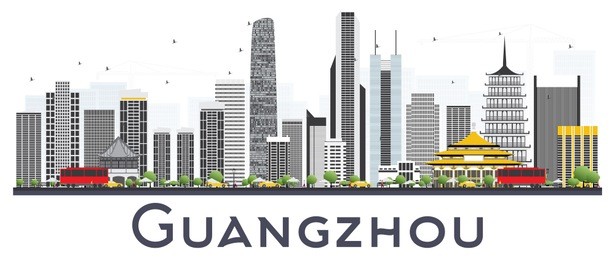 guangzhou china city skyline with gray buildings isolated on white background. vector illustration. business travel and tourism concept with modern buildings. guangzhou cityscape with landmarks.