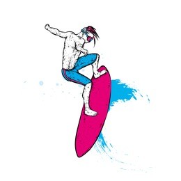 surfer on the board. vector illustration. surfing. sports and leisure. sea and ocean. a man is surfing. athletic guy.