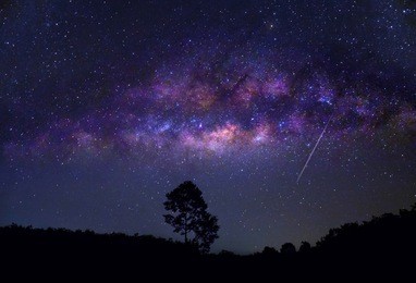 rotating star galaxy mountain night blue sky
