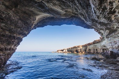 sea caves of cavo greco cape. ayia napa, cyprus. mediterranean sea landscape