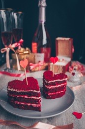 red velvet cake for valentine`s day, engagement romantic dinner