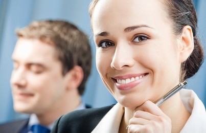 portrait of happy smiling cheerful young businesswoman with