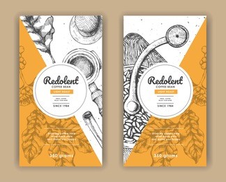 sketch drawing art for coffee packaging label with yellow color.use by pen ink.vector and illustration.
