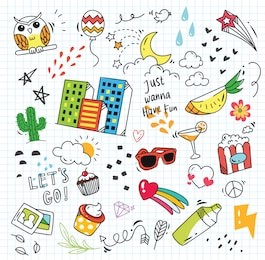 set of colorful doodle on paper background