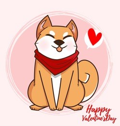 valentines day romantic card for poster and love letter pastel color with cute shiba inu concept design.