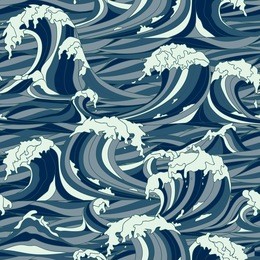 seamless pattern with hand drawn stylized sea waves. vector illustration.