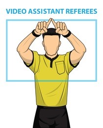 football referee shows video assistant referees action. vector illustration.
