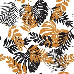 vector seamless pattern beautiful artistic silhouette  tropical leaves in polka dot  pattern with exotic forest. colorful original stylish floral print on white background.