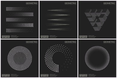 set 6 universal halftone geometric shapes for design black and white color
