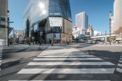 ginza street crossing view traffic and crowd walking,tokyo japan