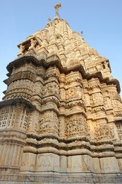 detail of the jagdish temple in udaipur (india) at evening time