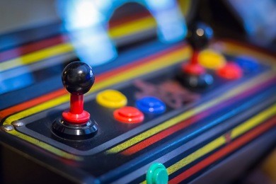 joystick of a vintage arcade videogame - coin-op