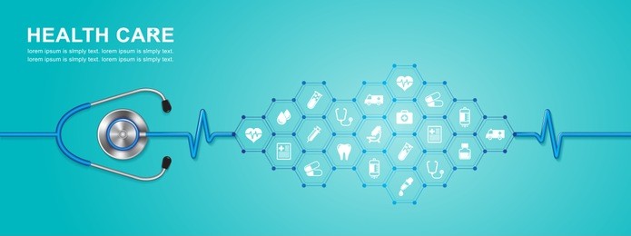 stethoscope and heartbeat flat icons in medicine, medical, health, cross, healthcare decoration for flyers, poster, web, banner, and card vector illustration