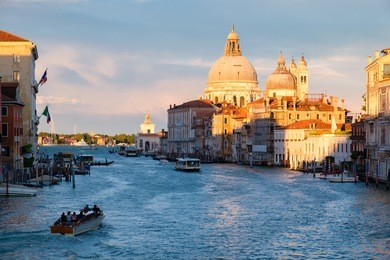 the grand canal and the church of santa maria della salute in venice at sunset