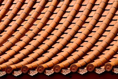 close up of traditional chinese tiled temple roof at siong lim buddhist temple and monastery, singapore
