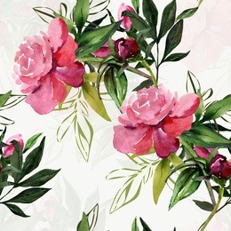 peonies seamless   pattern,flowers watercolor illustration