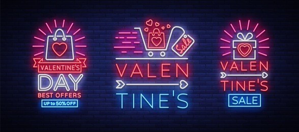 valentines day is a proposal, a collection of neon-style banner templates. set neon signs, posters for shop design, colorful banner, neon advertising, flyers, leaflets, brochures. vector