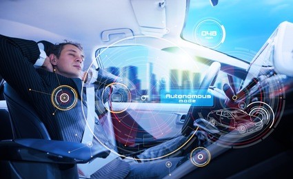 sleeping man in the autonomous car.