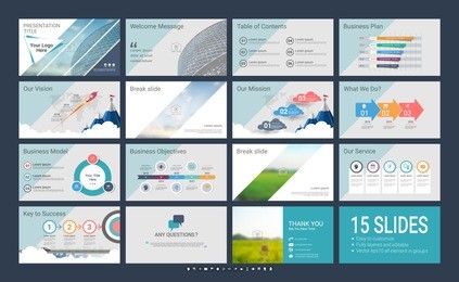 presentation slide template for your company with infographic elements, design cover all styles and creative used to provide your audience with a quick overview of your business plan idea to investor.