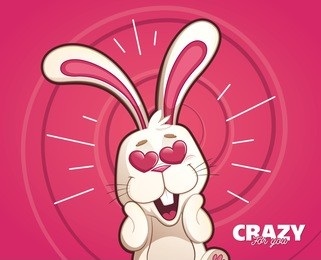 rabbit card madly in love with heart eyes on spiral background