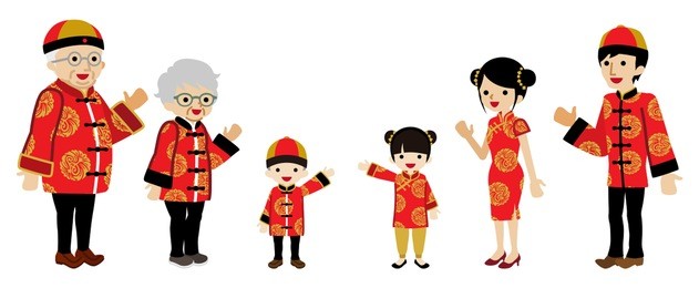 chinese new year family clip art -multi-generation family, palms up