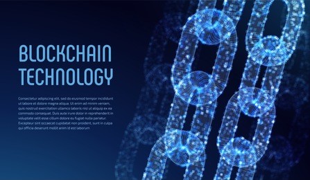 blockchain. cryptocurrency. block chain concept. 3d wireframe chain with digital blocks. editable template. stock vector illustration