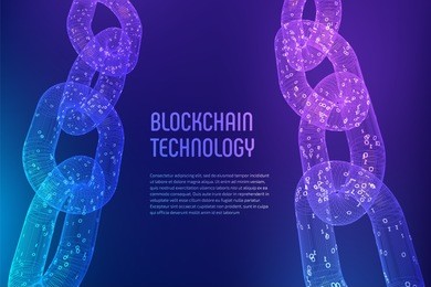 blockchain. cryptocurrency. block chain concept. 3d wireframe chain with digital code. editable template. stock vector illustration