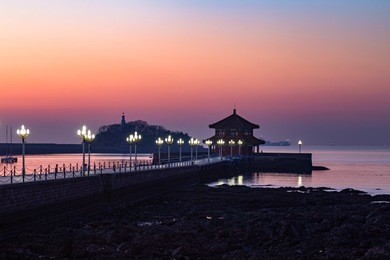zhanqiao pier at sunrise, qingdao, shandong, china