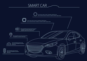 smart or intelligent car vector concept. futuristic automotive technology with autonomous driving, driverless cars. vector illustration.