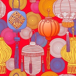  chinese new year poster, chinese lanterns on red background