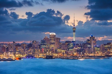 auckland. cityscape image of auckland skyline, new zealand during sunset.