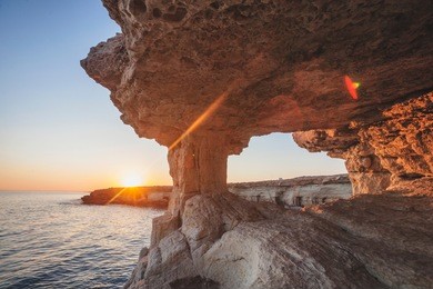 sea caves of cavo greco cape. ayia napa, cyprus. mediterranean sea landscape