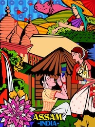 vector design of colorful culutral display of state assam in india