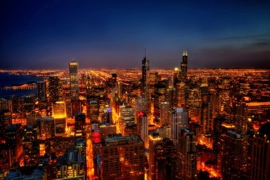 chicago skyline at night