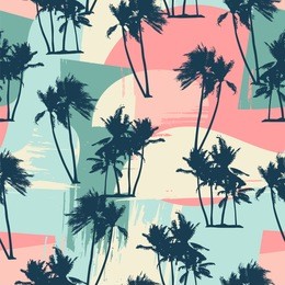 seamless exotic pattern with tropical palms and artistic background. modern abstract design for paper, cover, fabric, interior decor and other users.