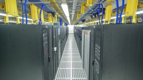 room with rows of server hardware in data center timelapse hyperlapse. modern equipment in special room
