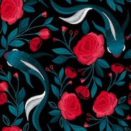 embroidery seamless pattern with beautiful  ethnic koi fish. vector embroidery for fashion textile and fabric.