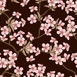 cherry blossom vector background. (seamless flowers pattern)