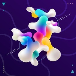 abstract composition of 3d bubbles and fluid colorful shapes