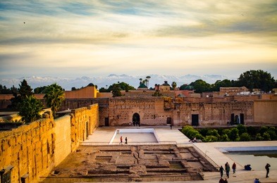 el badi palace sunset cityscape in marrakech