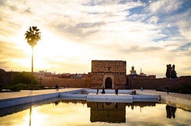 el badi palace sunset landscape in marrakech