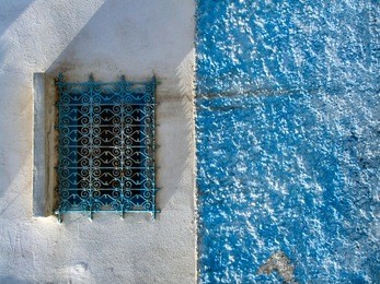 blue window at kasbah des oudaias, rabat, morocco