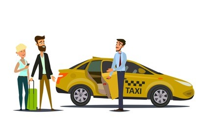 taxi driver and taxi customers of the service.vector illustration in flat style.